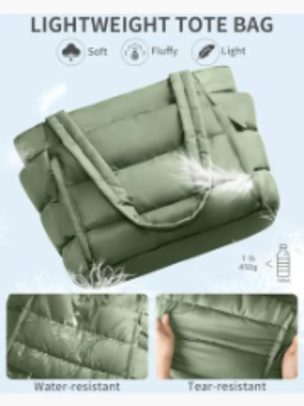Lightweight Puffer Tote Bag for Women, Padded Laptop 15.6